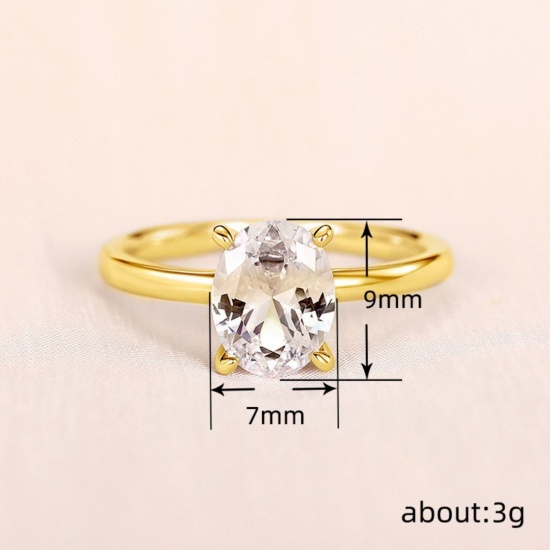 Picture of Wholesale Women's Wedding Clear Cubic Zirconia Unadjustable Rings, Brass, Exquisite Stylish Jewelry Supply