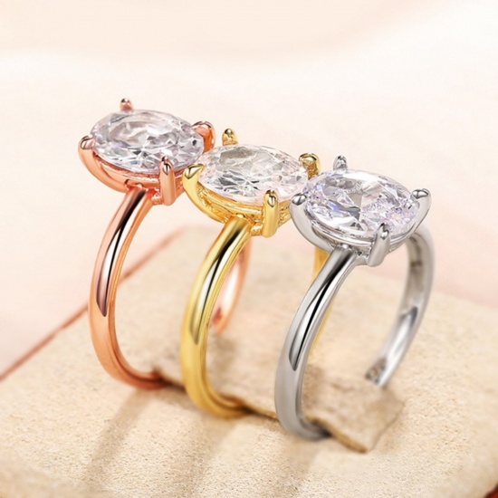 Picture of Wholesale Women's Wedding Clear Cubic Zirconia Unadjustable Rings, Brass, Exquisite Stylish Jewelry Supply