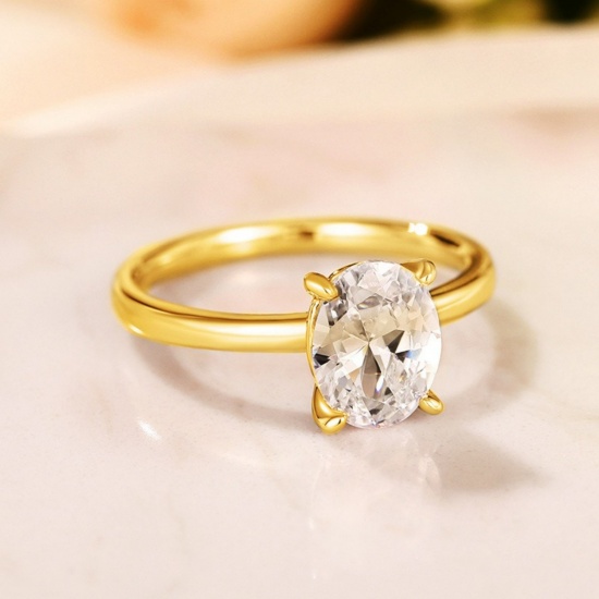 Picture of Wholesale Women's Wedding Clear Cubic Zirconia Unadjustable Rings, Brass, Exquisite Stylish Jewelry Supply