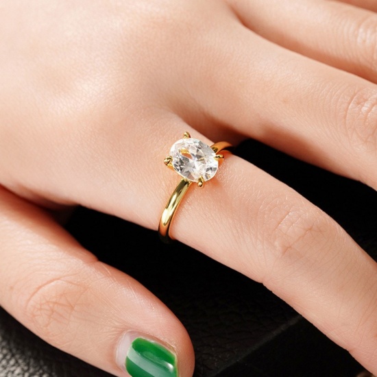 Picture of Wholesale Women's Wedding Clear Cubic Zirconia Unadjustable Rings, Brass, Exquisite Stylish Jewelry Supply
