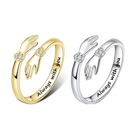 Immagine di Donne Regalo Mani Messaggio " Always With You " Trasparente Strass Aperto Regolabile Anello All'Ingrosso, Ottone, Squisito Elegante Fornitura di Gioielli, 1 Pz