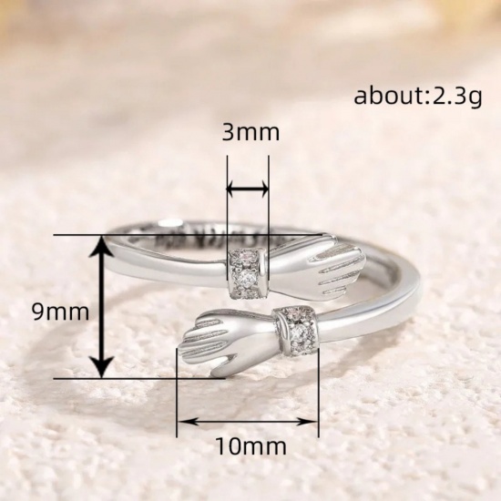 Picture of Wholesale Women's Gift Hand Message " Always With You " Clear Rhinestone Open Adjustable Rings, Brass, Exquisite Stylish Jewelry Supply