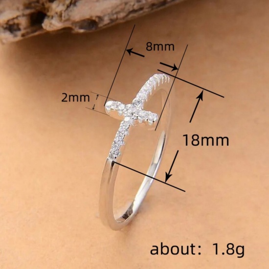 Picture of Wholesale Women's Gift Cross Clear Rhinestone Unadjustable Rings, Brass, Punk Minimalist Jewelry Supply