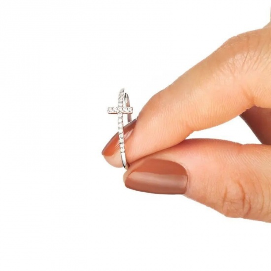 Picture of Wholesale Women's Gift Cross Clear Rhinestone Unadjustable Rings, Brass, Punk Minimalist Jewelry Supply