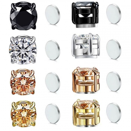 Immagine di Squisito Elegante Orecchini Magnetici senza Foro All'Ingrosso, Tondo Multicolore Circonio Cubico 304 Acciaio Inossidabile, Donne Ecologico Regalo Fornitura di Gioielli, 2 Pz