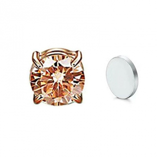 Picture of Wholesale Exquisite Stylish No Piercing Magnetic Stud Earrings, Round Multicolour Cubic Zirconia 304 Stainless Steel, Women's Eco-friendly Gift Jewelry Supply