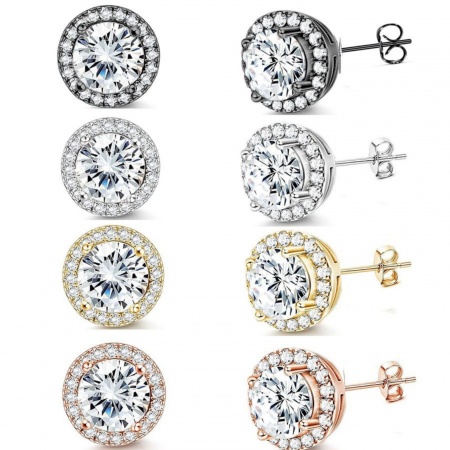 Immagine di Squisito Elegante Orecchini a Perno All'Ingrosso, Tondo Trasparente Circonio Cubico 304 Acciaio Inossidabile, Donne Ecologico Regalo Fornitura di Gioielli, 8mm Dia., 2 Pz