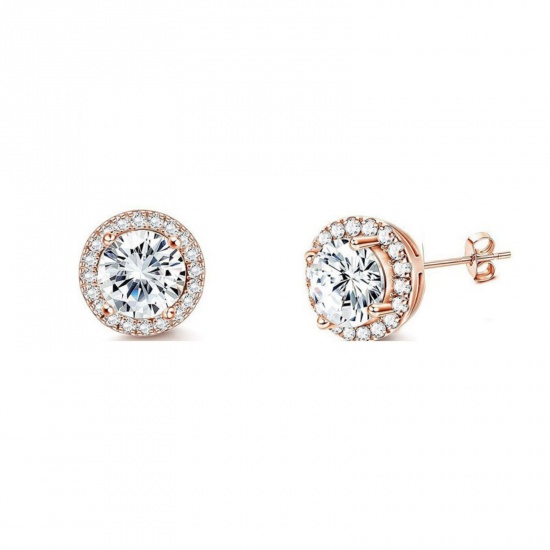 Immagine di Squisito Elegante Orecchini a Perno All'Ingrosso, Tondo Trasparente Circonio Cubico 304 Acciaio Inossidabile, Donne Ecologico Regalo Fornitura di Gioielli, 8mm Dia., 2 Pz