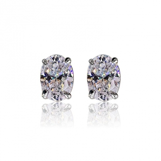 Bild von Großhandel Exquisit Stilvoll Ohrring Ohrstecker, Oval Bunt Strassstein Messing, Frauen Geschenk Schmuckbedarf, 9mm x 6mm