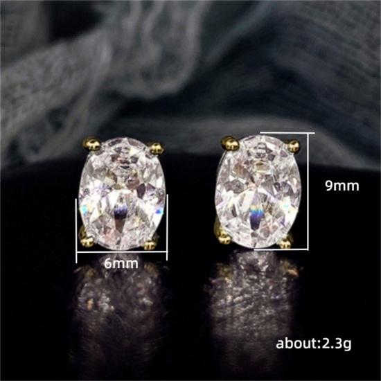 Bild von Großhandel Exquisit Stilvoll Ohrring Ohrstecker, Oval Bunt Strassstein Messing, Frauen Geschenk Schmuckbedarf, 9mm x 6mm