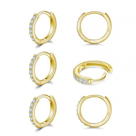 Immagine di Squisito Elegante Orecchini Ad Anello Abbraccio All'Ingrosso, Tondo Trasparente Circonio Cubico 304 Acciaio Inossidabile, Donne PVD Ecologica Regalo Fornitura di Gioielli, 2 Pz