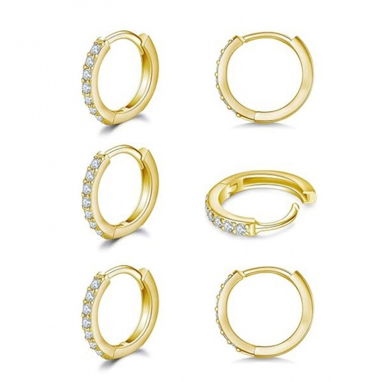 Picture of Wholesale Exquisite Stylish Huggie Hoop Earrings, Round Clear Cubic Zirconia 304 Stainless Steel, Women's Eco-friendly PVD Gift Jewelry Supply