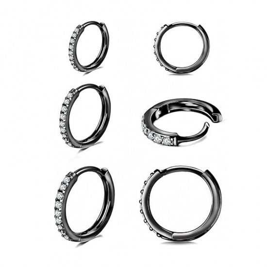 Picture of Wholesale Exquisite Stylish Huggie Hoop Earrings, Round Clear Cubic Zirconia 304 Stainless Steel, Women's Eco-friendly PVD Gift Jewelry Supply