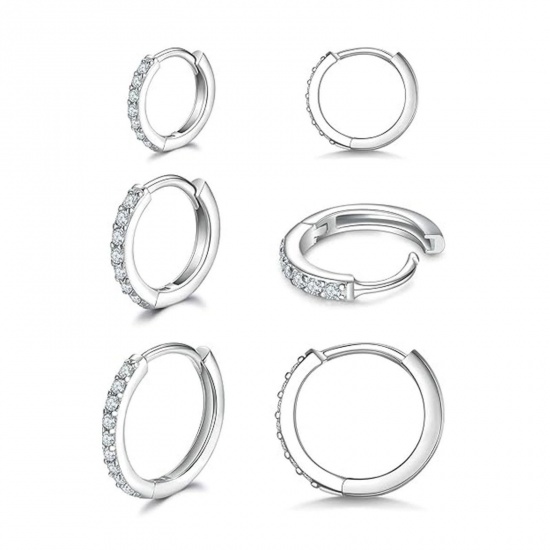 Picture of Wholesale Exquisite Stylish Huggie Hoop Earrings, Round Clear Cubic Zirconia 304 Stainless Steel, Women's Eco-friendly PVD Gift Jewelry Supply