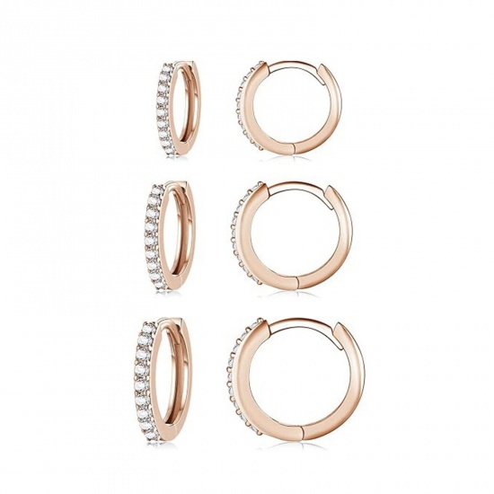 Picture of Wholesale Exquisite Stylish Huggie Hoop Earrings, Round Clear Cubic Zirconia 304 Stainless Steel, Women's Eco-friendly PVD Gift Jewelry Supply