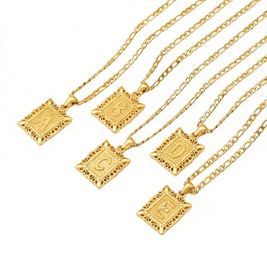 Picture of Wholesale Rectangle Capital Alphabet Initial Letter Message " A-Z " Pendant Charm Necklace, 18K Gold Plated 304 Stainless Steel Women's Eco-friendly PVD Exquisite Stylish Gift Jewelry For Retailer, 51cm(20.1") long