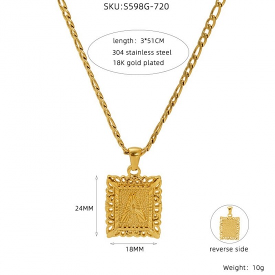 Picture of Wholesale Rectangle Capital Alphabet Initial Letter Message " A-Z " Pendant Charm Necklace, 18K Gold Plated 304 Stainless Steel Women's Eco-friendly PVD Exquisite Stylish Gift Jewelry For Retailer, 51cm(20.1") long