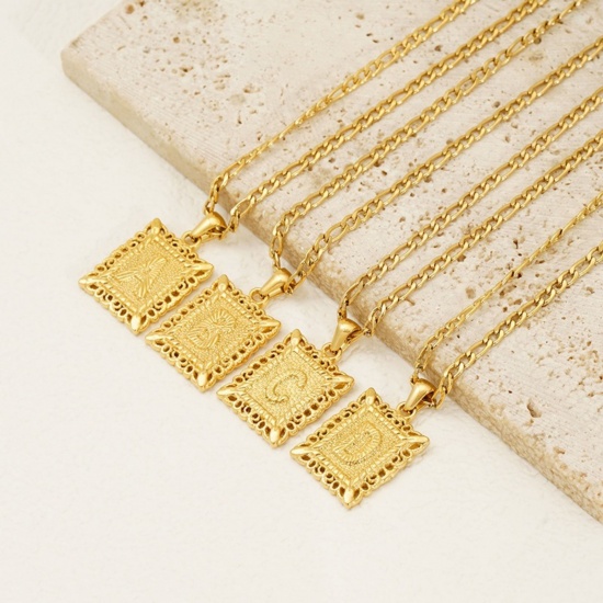 Picture of Wholesale Rectangle Capital Alphabet Initial Letter Message " A-Z " Pendant Charm Necklace, 18K Gold Plated 304 Stainless Steel Women's Eco-friendly PVD Exquisite Stylish Gift Jewelry For Retailer, 51cm(20.1") long