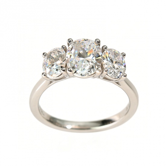 Picture of Wholesale Women's Wedding Clear Cubic Zirconia Unadjustable Rings, Platinum Plated Brass, Exquisite Stylish Jewelry Supply
