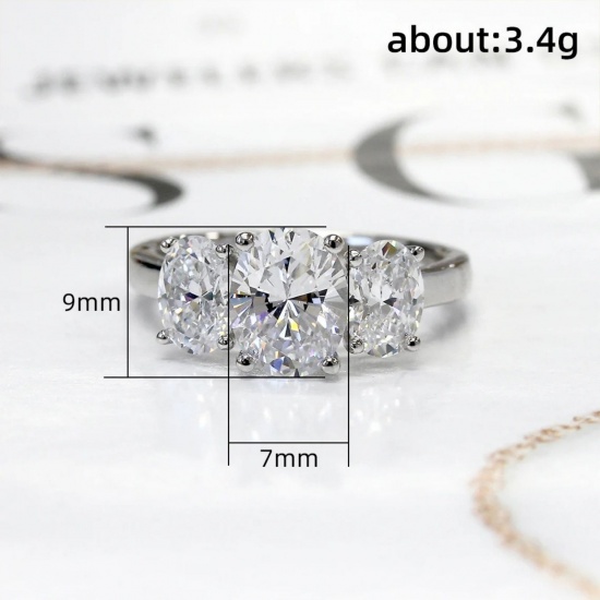 Picture of Wholesale Women's Wedding Clear Cubic Zirconia Unadjustable Rings, Platinum Plated Brass, Exquisite Stylish Jewelry Supply