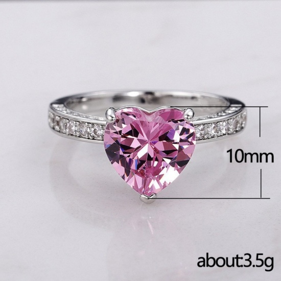 Picture of Wholesale Women's Wedding Heart Multicolour Cubic Zirconia Unadjustable Rings, Platinum Plated Brass, Valentine's Day Stylish Jewelry Supply
