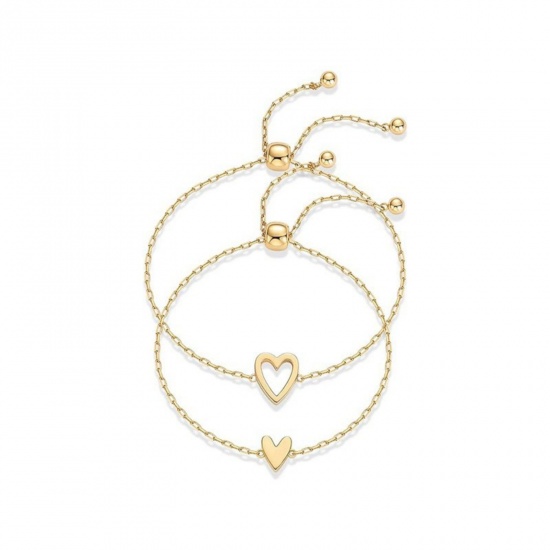 Picture of Wholesale Heart 304 Stainless Steel Link Cable Chain Adjustable Slider/ Slide Bolo Bracelets, Eco-friendly PVD, Women's Valentine's Day Stylish Gift Jewelry Supply, 20cm(7.9") long