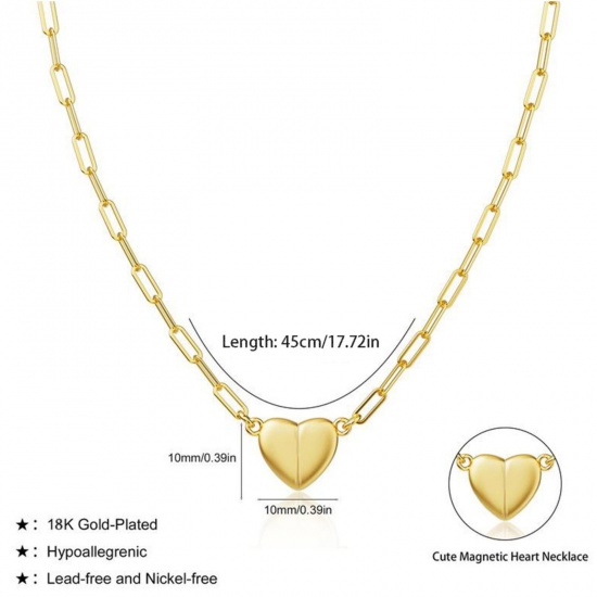 Immagine di Cuore Magnetico Collana con Ciondolo All'Ingrosso, 304 Acciaio Inossidabile Catena a Graffetta, Donne PVD Ecologica San Valentino Elegante Regalo Gioielli Per Rivenditore, 45cm Lunghezza, 1 Pz