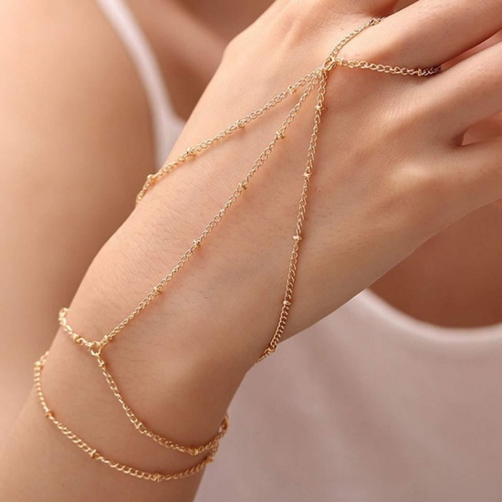 Picture of Wholesale 304 Stainless Steel Hand Chain Slave Finger Ring Bracelet, Multicolor Eco-friendly PVD, Women's Ins Style Stylish Gift Jewelry Supply