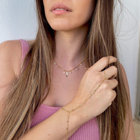 Picture of Wholesale 304 Stainless Steel Hand Chain Slave Finger Ring Bracelet, Multicolor Eco-friendly PVD, Women's Ins Style Stylish Gift Jewelry Supply