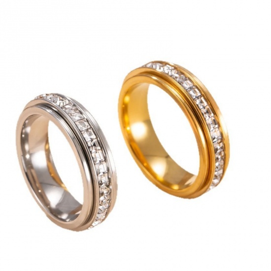 Picture of Wholesale Women's Gift Rotatable Unadjustable Stress Relieving Anti Anxiety Fidget Spinner Band Rings, 304 Stainless Steel, Eco-friendly Exquisite Stylish Jewelry Supply