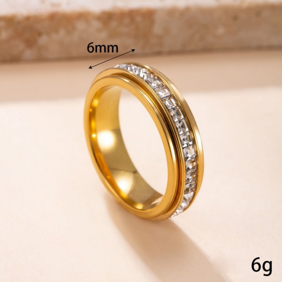 Picture of Wholesale Women's Gift Rotatable Unadjustable Stress Relieving Anti Anxiety Fidget Spinner Band Rings, 304 Stainless Steel, Eco-friendly Exquisite Stylish Jewelry Supply