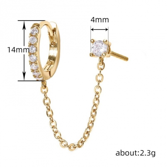 Picture of Wholesale Hip-Hop Stylish Huggie Hoop Earrings, Clear Cubic Zirconia Brass, Women's Gift Jewelry Supply, 14mm Dia.