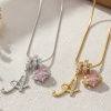 Picture of Wholesale Heart Capital Alphabet Initial Letter Message " A-Z " Pink & Clear Rhinestone Pendant Charm Necklace, Brass Snake Chain, Women's Eco-friendly Valentine's Day Stylish Gift Jewelry For Retailer