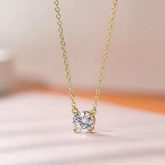 Picture of Wholesale Round Clear Rhinestone Pendant Charm Necklace, Multicolor 304 Stainless Steel Women's Eco-friendly PVD Exquisite Stylish Gift Jewelry For Retailer, 40cm(15.7") + 5cm(2") long