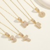 Picture of Wholesale Capital Alphabet Initial Letter Message " A-Z " Clear Cubic Zirconia Pendant Charm Necklace, Multicolor Brass Women's Eco-friendly Exquisite Stylish Gift Jewelry For Retailer, 45cm(17.7") + 5cm(2") long, 1 Set ( 2 PCs/Set)