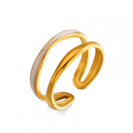 Immagine di Donne Regalo Smalto Aperto Regolabile Anello All'Ingrosso, Placcato Oro 18K 304 Acciaio Inossidabile, PVD Ecologica Squisito Elegante Fornitura di Gioielli, 16.5mm (taglia di US: 6), 1 Pz