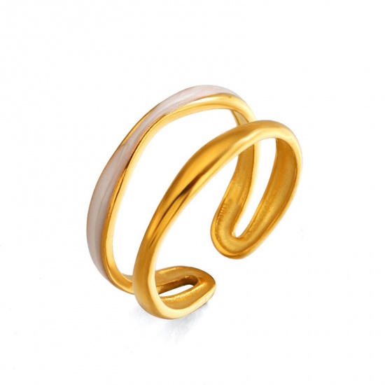 Picture of Wholesale Women's Gift Enamel Open Adjustable Rings, 18K Gold Plated 304 Stainless Steel, Eco-friendly PVD Exquisite Stylish Jewelry Supply, 16.5mm(US Size 6)