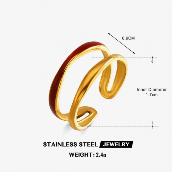 Picture of Wholesale Women's Gift Enamel Open Adjustable Rings, 18K Gold Plated 304 Stainless Steel, Eco-friendly PVD Exquisite Stylish Jewelry Supply, 16.5mm(US Size 6)