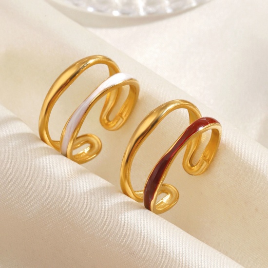 Picture of Wholesale Women's Gift Enamel Open Adjustable Rings, 18K Gold Plated 304 Stainless Steel, Eco-friendly PVD Exquisite Stylish Jewelry Supply, 16.5mm(US Size 6)