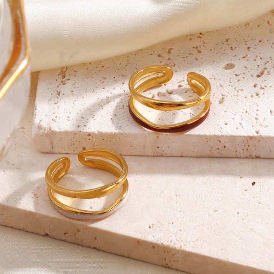 Picture of Wholesale Women's Gift Enamel Open Adjustable Rings, 18K Gold Plated 304 Stainless Steel, Eco-friendly PVD Exquisite Stylish Jewelry Supply, 16.5mm(US Size 6)