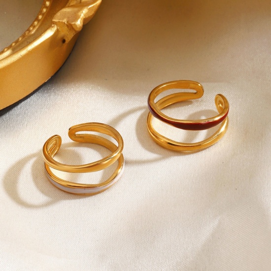 Picture of Wholesale Women's Gift Enamel Open Adjustable Rings, 18K Gold Plated 304 Stainless Steel, Eco-friendly PVD Exquisite Stylish Jewelry Supply, 16.5mm(US Size 6)