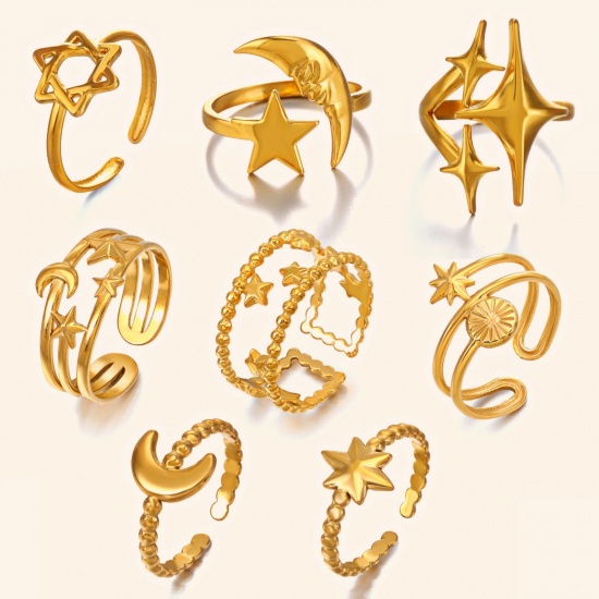 Picture of Wholesale Women's Gift Star Moon Open Adjustable Rings, 18K Gold Plated 304 Stainless Steel, Eco-friendly PVD Galaxy Stylish Jewelry Supply