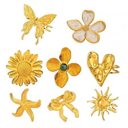 Picture of Wholesale Women's Gift Flower Butterfly Open Adjustable Rings, 18K Gold Plated 304 Stainless Steel, Eco-friendly PVD Exquisite Stylish Jewelry Supply