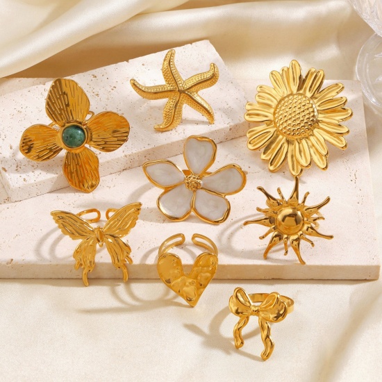 Bild von Großhandel Frauen Geschenk Blumen Schmetterling Offen Verstellbar Ring, 18K Vergoldet 304 Edelstahl, Umweltfreundliche PVD Exquisit Stilvoll Schmuckbedarf
