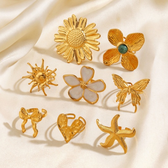 Bild von Großhandel Frauen Geschenk Blumen Schmetterling Offen Verstellbar Ring, 18K Vergoldet 304 Edelstahl, Umweltfreundliche PVD Exquisit Stilvoll Schmuckbedarf