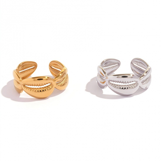 Picture of Wholesale Women's Gift Shell Open Adjustable Rings, Multicolor 304 Stainless Steel, Eco-friendly PVD Ocean Jewelry Stylish Jewelry Supply, 18.1mm(US Size 8)