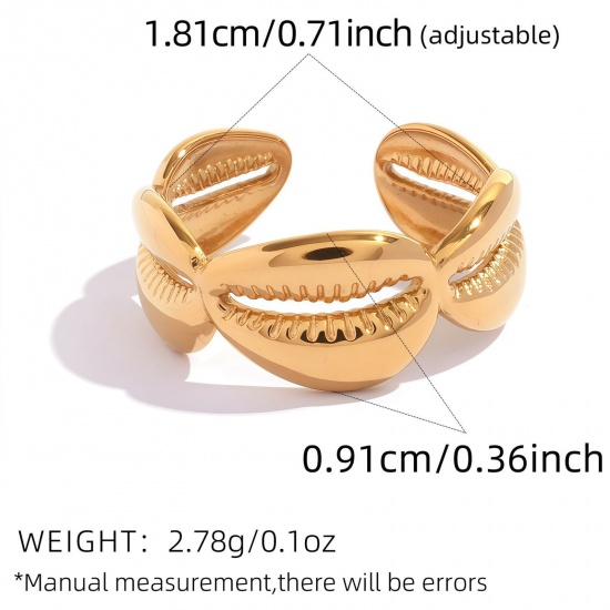 Picture of Wholesale Women's Gift Shell Open Adjustable Rings, Multicolor 304 Stainless Steel, Eco-friendly PVD Ocean Jewelry Stylish Jewelry Supply, 18.1mm(US Size 8)