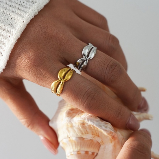 Picture of Wholesale Women's Gift Shell Open Adjustable Rings, Multicolor 304 Stainless Steel, Eco-friendly PVD Ocean Jewelry Stylish Jewelry Supply, 18.1mm(US Size 8)