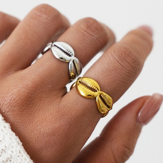 Picture of Wholesale Women's Gift Shell Open Adjustable Rings, Multicolor 304 Stainless Steel, Eco-friendly PVD Ocean Jewelry Stylish Jewelry Supply, 18.1mm(US Size 8)