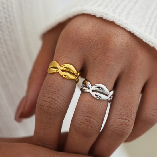 Picture of Wholesale Women's Gift Shell Open Adjustable Rings, Multicolor 304 Stainless Steel, Eco-friendly PVD Ocean Jewelry Stylish Jewelry Supply, 18.1mm(US Size 8)